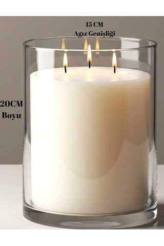 El İşçiliği Cam Vazo İçinde Kokulu Mum Gül Kokulu 15 X 20 Cm Genişliğinde Büyük Boy Beyaz