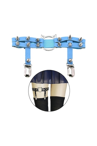 Homyl Kadın Deri Bacak Halkası Jartiyer Kemer Elastik Punk Mavi