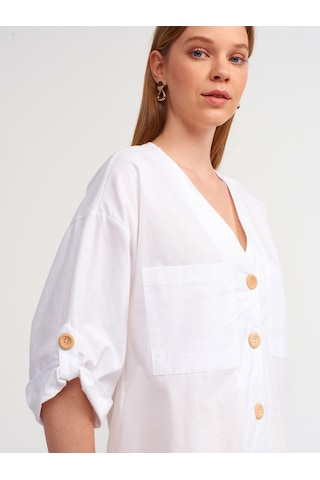 Dilvin 50302 Oversize Apoletli Gömlek-beyaz Beyaz
