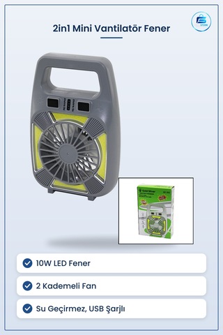 Usb Şarjlı 2in1 Mini Vantilatör Fener 10w 2 Kademe Su Geçirmez Ta