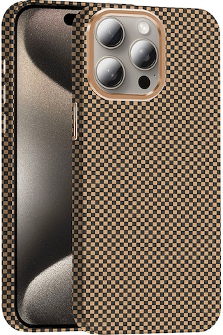 Apple Uyumlu iPhone 15 Pro Max Kılıf M-safe Şarj Özellikli Karbon Fiber Görünümlü Zore Gros Kapak Desert Titanyum