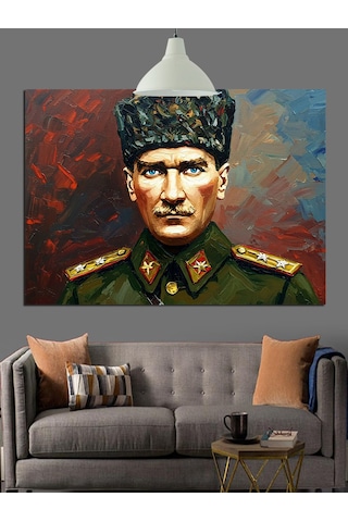 Asker Üniformalı Atatürk Dekoratif Kanvas - Mdf Ahşap Tablo