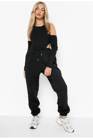 Pink Life Siyah Kalın Kumaş Kolluklu Bodysuit Siyah