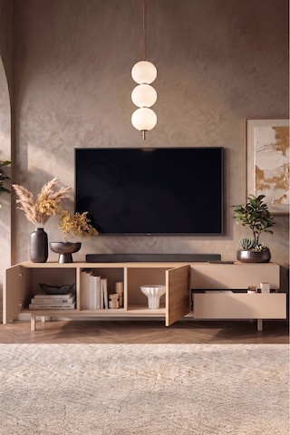 Yurudesign Sedra Tv Ünitesi Orta Sehpa Konsol Kitaplık 4'lü Set Ahşap Ayaklı Sepet-kumsal Sd11-cs
