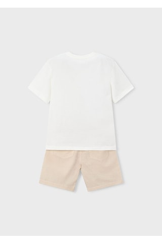 Erkek Çocuk İşlemeli Şort Ve T-shirt Takım Krem