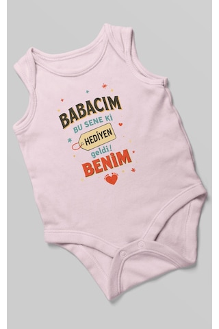Babacım Bu Sene Ki Hediyen Geldi Benim Baskılı Bebek Zıbını Çıtçıtlı Body %100 Pamuk Sıfır Kol Bebe Pembe