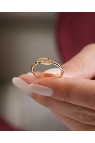 Debora Jewelry 14 Ayar Altın Yaprak Desenli Taşlı Model Yüzük