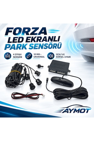 Forza Universal Sesli Ve Led Ekranlı Siyah 4 Sensörlü Park Sistemi 18 Mm