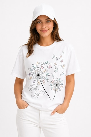 Bayloranzzo Ride With Joy %100 Pamuk Heavy Cotton Premium Kalite Kadın Tişört Beyaz