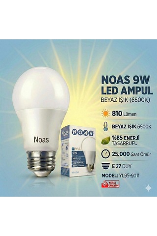 Noas 9w Led Ampul 10lu Paket Beyaz Işık E27 Duy 810lm Yl95-9011