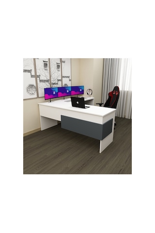 Sell L Çalışma Ofis Gaming Oyuncu Masası Beyaz - Antrasit Beyaz - Antrasit