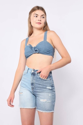 Banny Jeans Kadın Mavi Yırtık Detaylı Jean Şort Mavi