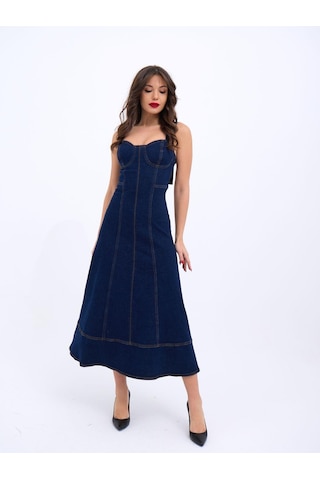 7090 Kot Elbise-mavi Mavi