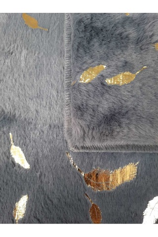 Yaprak Antrasit Tavşan 2li Altın Varaklı Kumaş Soft Gold Peluş Ba Antrasit