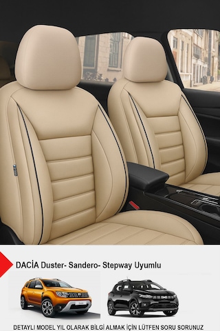 Jet Deri Oto Koltuk Kılıfı- Dacia Sandero-stepway-duster Uyumlu Bej