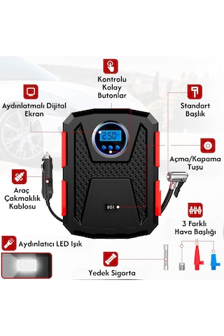 Enshall 3609b Araç Çakmaklık Uyumlu 100w Hava Kompresörü Dc 12v