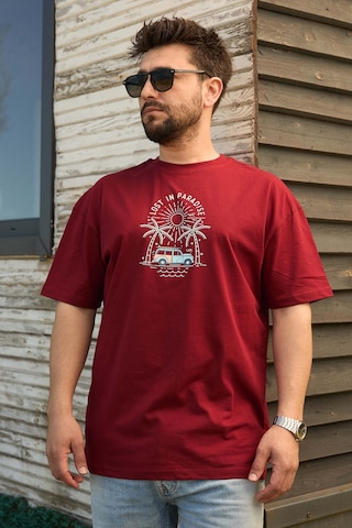 Velvoria Unisex Oversize Bordo Lost İn Paradise T-shirt