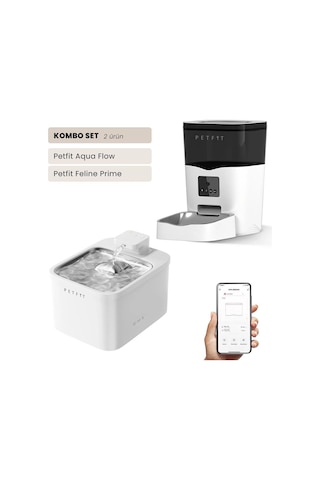 Petfit Aqua Flow Wifi Akıllı Bataryalı Otomatik Kedi Köpek Su Pınarı Çeşmesi Şelalesi+petfit Feline Prime 3l Wi-fi Kameralı Akıllı Otomatik Mama Kabı Besleme Ünitesi Bundle