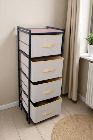 Digithome Metal 4 Çekmeceli Dolap Organizer Çok Amaçlı Düzenleyici Şifonyer Siyah Mrs-021 Kahverengi