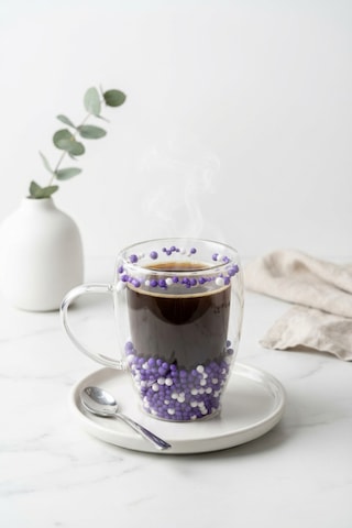 Makri Home Çift Cidarlı Mor Beyaz Cam Kupa 350 Ml Isıya Dayanıklı Çok Renkli