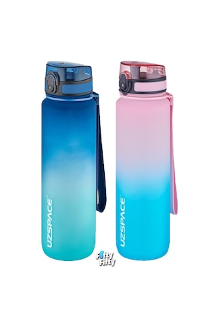 Uzspace 2'li Tritan Matara Seti 1000ml Büyük Boy Çift Renk Softtouch Ff Collection Tritan Su Matarası Mavi Turkuaz - Pembe Yeşil