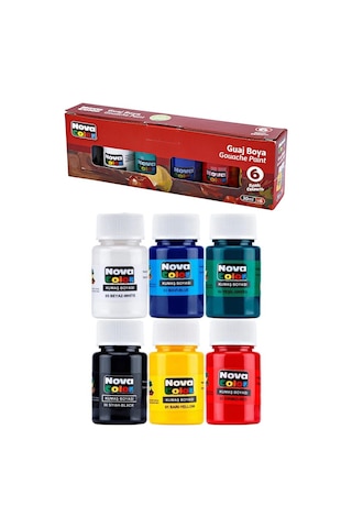 6 Renk Guaj Boya Nova Color 25x35 Cm Telli Spralli Resim Defteri Palet Resim Fırçası 15 Yaprak Guajboya Resim Defteri Çok Renkli