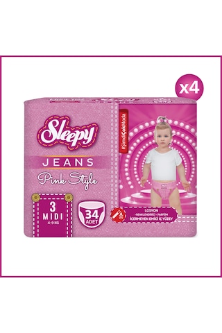 Sleepy Pink Jeans Külot Bez 3 Numara Midi 4 Lü Jumbo 136 Adet