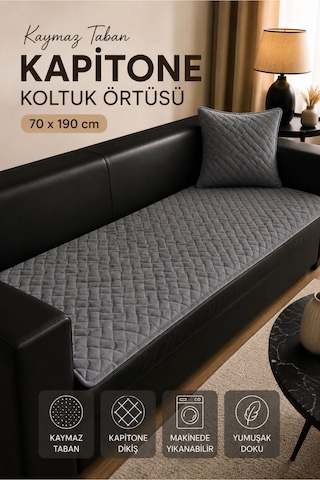 Kaymaz Taban Kapitone Koltuk Örtüsü Çekyat Koruyucu 70x190 Cm Gri