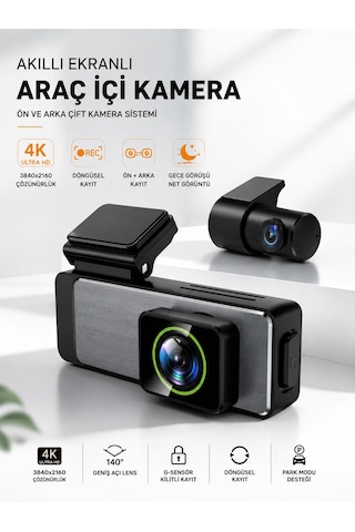 Blc 4k Ultra Hd Araç İçi Kamera Ön Ve Arka Çift Kameralı Akıllı Ekranlı Dash Cam Gece Görüşlü G-sensörlü 140 Geniş Açı Microsd Kart Destekli