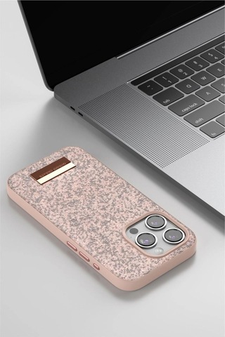 Onegif Apple iPhone Uyumlu 15 Bright Simli Kapak - Pembe