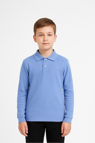 Modanino Erkek Çocuk %100 Pamuk Okul Tarz Uzun Kol T-shirt 5-17 Yaş 12274 Açık Mavi