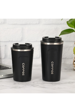 Hallow Paslanmaz Çelik Vakumlu Yalıtımlı Taşınabilir Termos Bardak Siyah