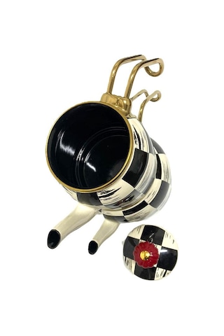 Acar Qualita King Xap-5758 Mini Emaye Dama Çaydanlık Takımı Siyah - Beyaz