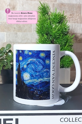 Vincent Van Gogh - Tarihi Sanat Starry Night Baskılı Porselen Kupa Bardak Çok Renkli