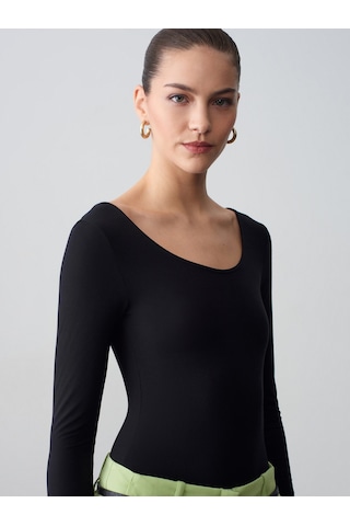 Dilvin 32776 Oval Yaka Bodysuit-siyah