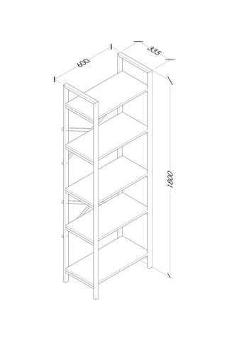 Hera 5 Raflı Metal Dar Kitaplık Atlantik Çam 60cm