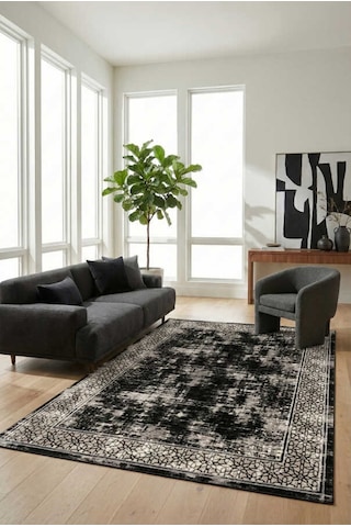 Lynosse Siyah Halı Modern Dokuma Halı Yumuşak Oturma Odası Salon Siyah