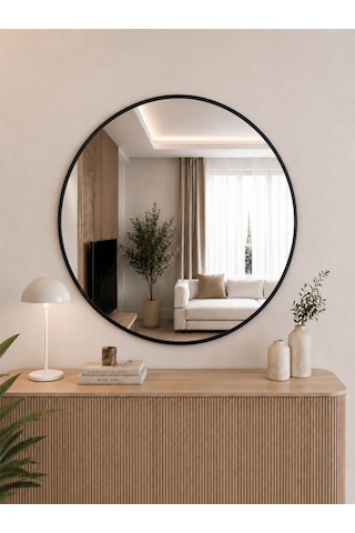Effe Siyah Metal Çerçeveli 80 Cm Yuvarlak Ayna