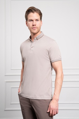 Morven Erkek Bej Trend Merserize Düz Düğmeli Yaka Dynamic Fit T-shirt 25ys018009653 Bej