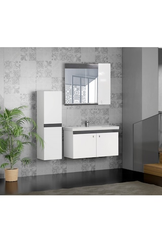 Karen Banyo New Bahar 80 Cm Banyo Dolabı Boy Dolap Hediyeli Antrasit - Beyaz