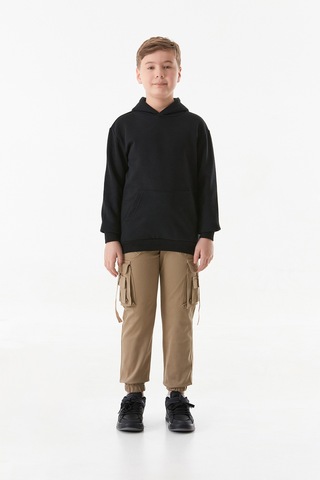 Fullamoda 3 İplik Kanguru Cepli Kapüşonlu Erkek Çocuk Sweatshirt 25kcck5258127380-siyah Siyah