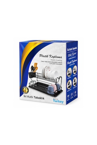 Siyah - Metal Lux Çift Katlı Tabaklık - Bulaşıklık 5673 -