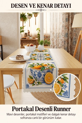 Vivanni Home Yıkanabilir Dikdörtgen Runner Günlük Kullanıma Uygun, Pratik Ve Uzun Ömürlü Portakal Mavi