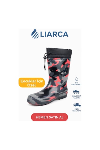 Çocuk Premium Su Geçirmez Yün Astarlı Yağmur Ve Kar Raining Çizmesi Kaymaz Taban Pembe