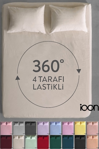 İqon Ranforce Dokuma Lastikli Çarşaf Takımı Çift Kişilik - 21 Renk Bej