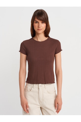 Dilvin 31834 Kısa Kollu T-shirt-açık Kahve Açık Kahve