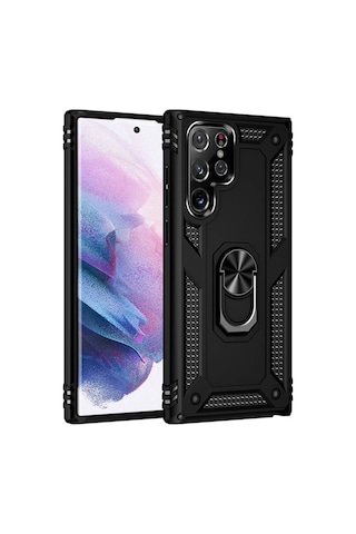 Samsung Samsung Uyumlu Galaxy S21 Ultra Kılıf Sofya Yüzüklü Silikon Kapak - Siyah
