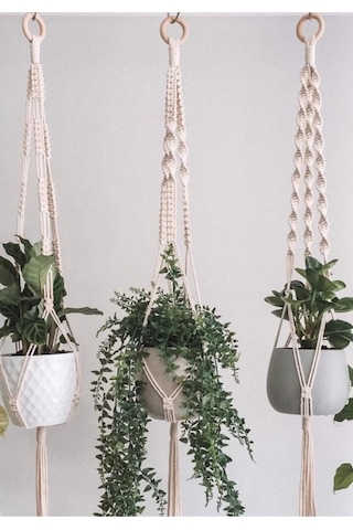 Floralmacramedesign 3 Lü El Yapımı Makrome Saksılık
