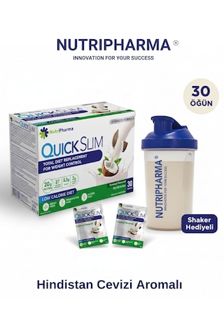 Nutripharma Quick Slim Whey Proteinli Öğün Tozu - Hindistan Cevizi Aromalı 30 Saşe + Shaker Hindistan Cevizi