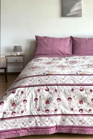 Alla Turca Tek Kişilik Yazlık Uyku Seti Düz Çarşaflı Kanaviçe Gül Kurusu Gülkurusu